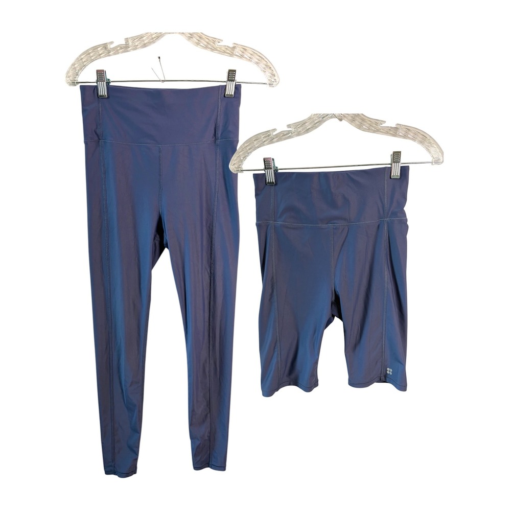 Sweaty Betty Leggings and Biker Shorts Set Blue High Waisted Activewear Size S